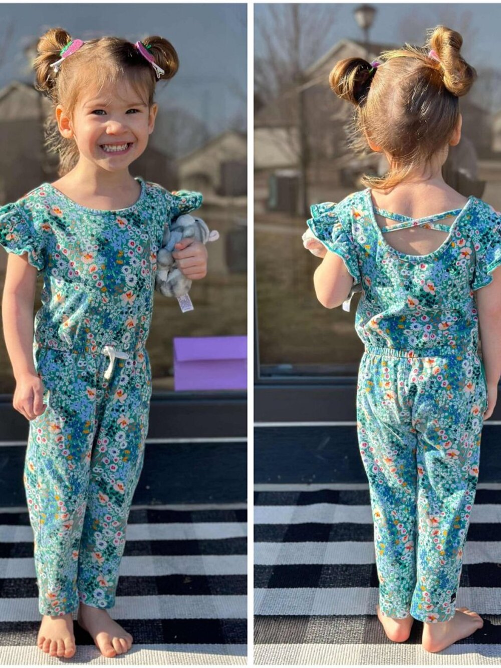 Tea Collection | Green Floral What's the Scoop Jumpsuit | Size 3T